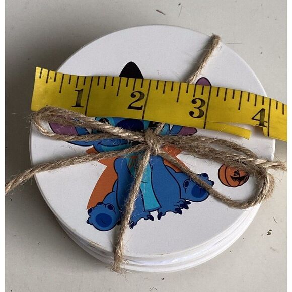 Set Of 4 Disney Stitch Halloween Costumes Ceramic Coasters Pumpkin Vampire Witch - Picture 8 of 8